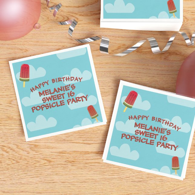 Servilleta De Papel Dulces Napkins de la fiesta de cumpleaños de veran (Fun sweet 16 birthday napkins. Just add your name and age)