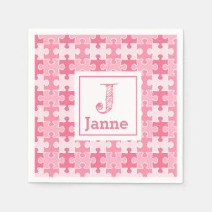 Servilleta De Papel Dulces piezas de rompecabezas rosadas Monograma Cu
