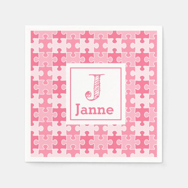 Servilleta De Papel Dulces piezas de rompecabezas rosadas Monograma Cu (Anverso)