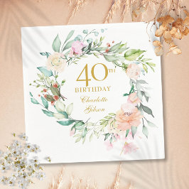 Servilleta De Papel Dulces Rosas de verano Garland 40 cumpleaños