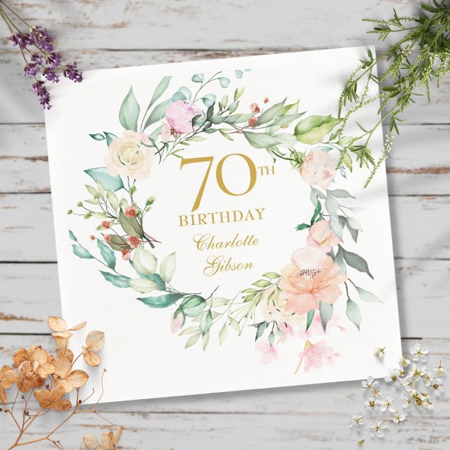 Servilleta De Papel Dulces Rosas de verano Garland 70 cumpleaños (Sweet Summer Roses Garland 70th Birthday Napkins)