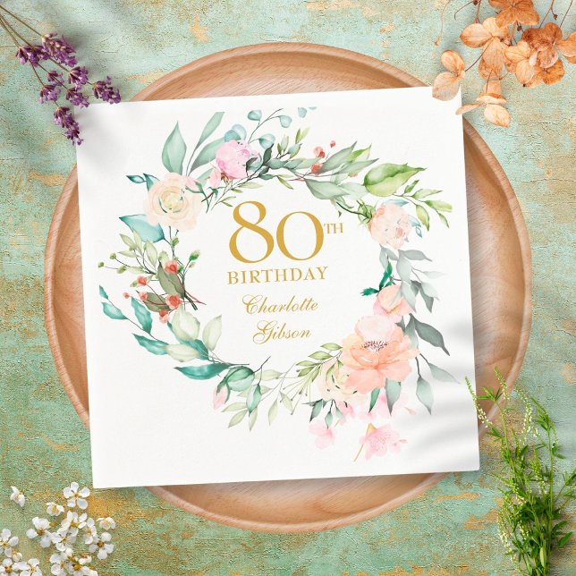 Servilleta De Papel Dulces Rosas de verano Garland 80 cumpleaños (Subido por el creador)