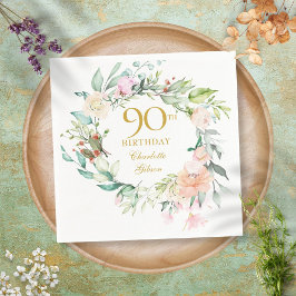 Servilleta De Papel Dulces Rosas de verano Garland 90 cumpleaños