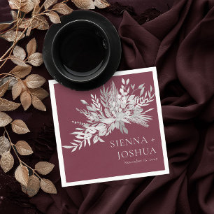 Servilleta De Papel Dúo de Follaje Burgundy Gris Boda Botánica