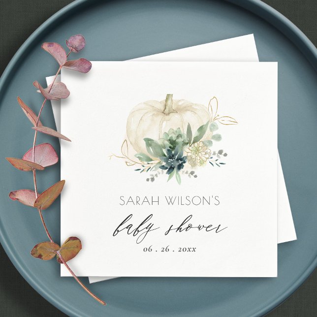 Servilleta De Papel Dusky Blue Green Succulum Pumpkin Baby Shower (Subido por el creador)