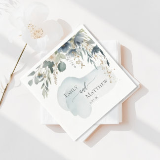 Servilleta De Papel Dusky Blue Greenery Wedding Napkin