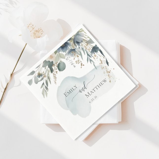 Servilleta De Papel Dusky Blue Greenery Wedding Napkin (Subido por el creador)