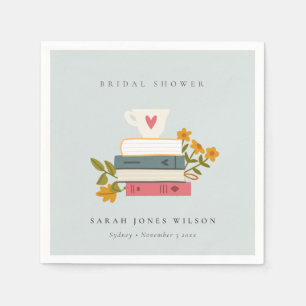 Servilleta De Papel Dusky Blue Storybooks Florales Apilados Ducha Nupc