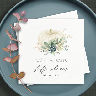 Servilleta De Papel Dusky Blue  Verde Suculento Calabaza Baby Shower