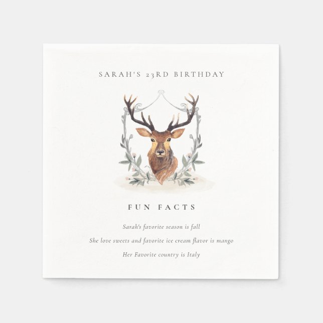 Servilleta De Papel Dusky Deer Floral Escudo Hechos Divertidos Cualqui (Anverso)