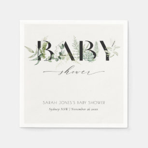 Servilleta De Papel Dusky Leafy Fern Succulent Script Baby Shower