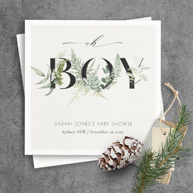Servilleta De Papel Dusky Leafy Fern Suculento Oh Boy Baby Shower (Subido por el creador)