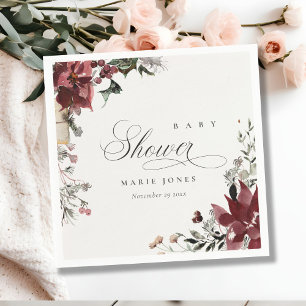 Servilleta De Papel Dusky Warm Invierno Festivo Follaje Baby Shower 