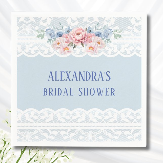 Servilleta De Papel Duste azul romántico rosado Peony Lace Bridal Show (Subido por el creador)