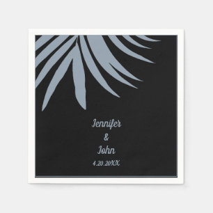 Servilleta De Papel Duste Blue Black Palm Leaf Beach Tropical Boda
