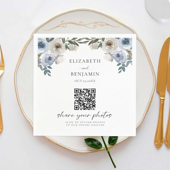 Servilleta De Papel Duste Blue Boda Floral Compartir fotos Código QR (Subido por el creador)