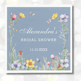 Servilleta De Papel Duste Blue Boho Summer Wildflower Bridal Shower