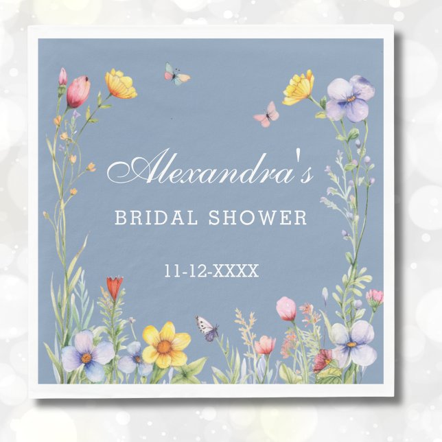 Servilleta De Papel Duste Blue Boho Summer Wildflower Bridal Shower (Subido por el creador)