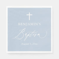 Duste Blue Cross White Boy Baptism Paper Napkins