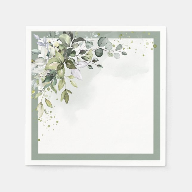 Servilleta De Papel Duste Blue Eucalyptus Watercolour Bridal Shower (Anverso)