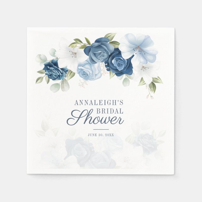 Servilleta De Papel Duste Blue Floral Bridal Shower Paper (Anverso)