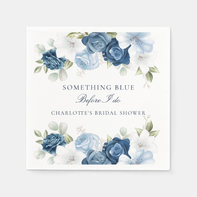 Servilleta De Papel Duste Blue Floral Bridal Shower Paper (Anverso)