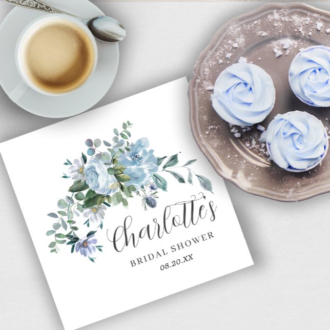 Servilleta De Papel Duste Blue Floral Elegante Bonito Bridal Shower (Subido por el creador)