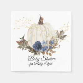 Servilleta De Papel Duste Blue Floral Fall Pumpkin Gold Baby Shower
