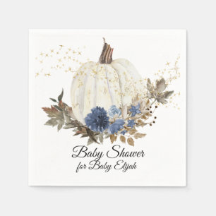 Servilleta De Papel Duste Blue Floral Fall Pumpkin Gold Baby Shower