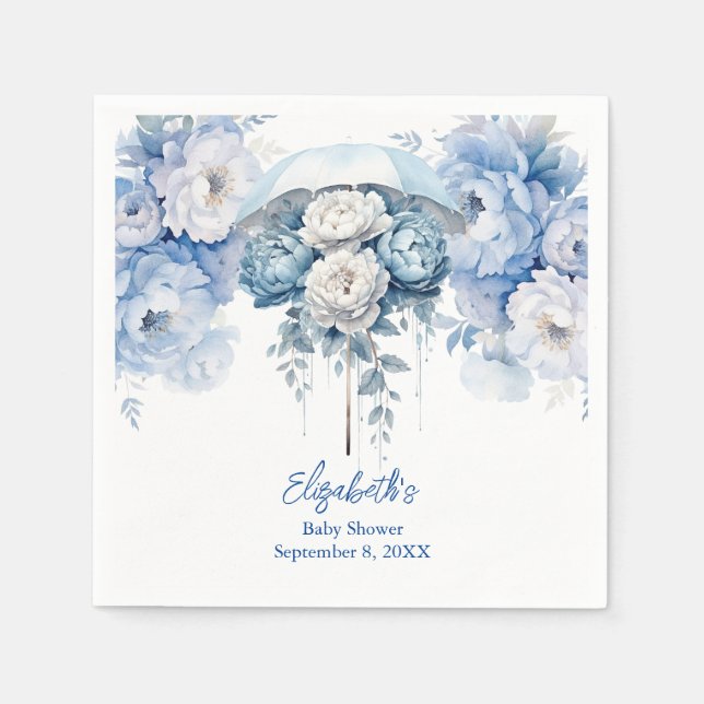 Servilleta De Papel Duste Blue Floral Floral Floral Baby Shower (Anverso)