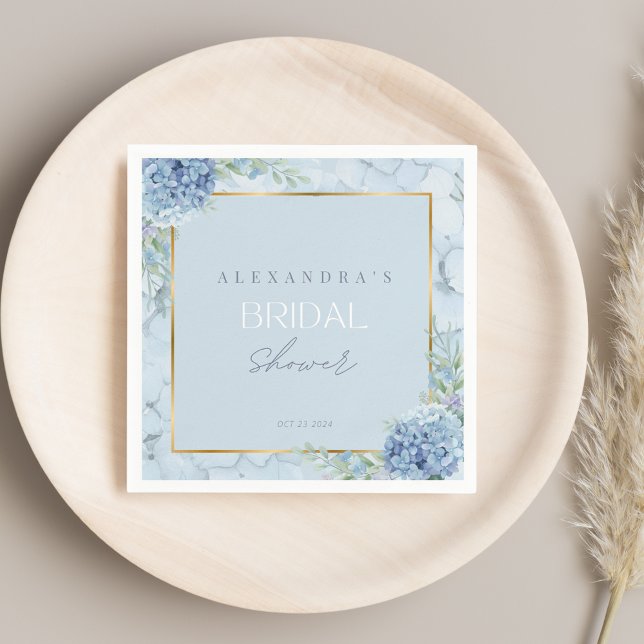 Servilleta De Papel Duste Blue Floral Hydrangea Bridal Shower (Dusty Blue Floral Hydrangea Bridal Shower Napkins)