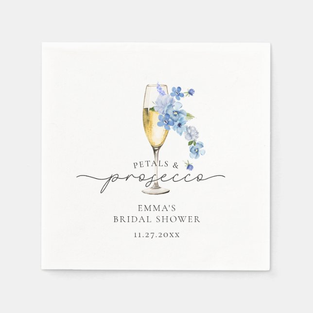 Servilleta De Papel Duste Blue Floral Petales & Prosecco Bridal Shower (Anverso)