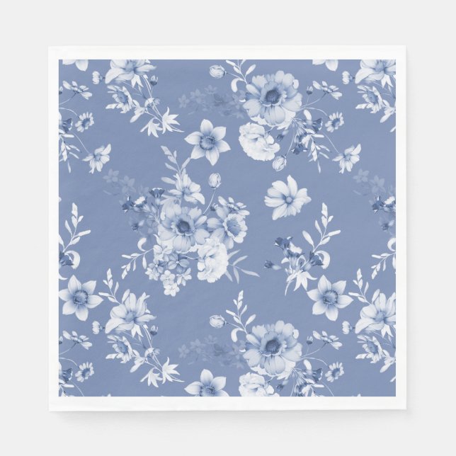 Servilleta De Papel Duste Blue Floral Watercolor (Anverso)