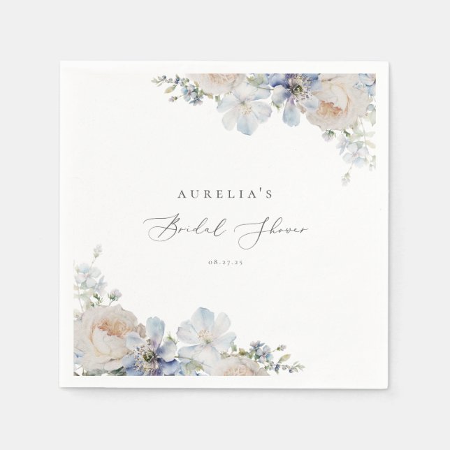 Servilleta De Papel Duste Blue Garden Floral Bridal Shower (Anverso)