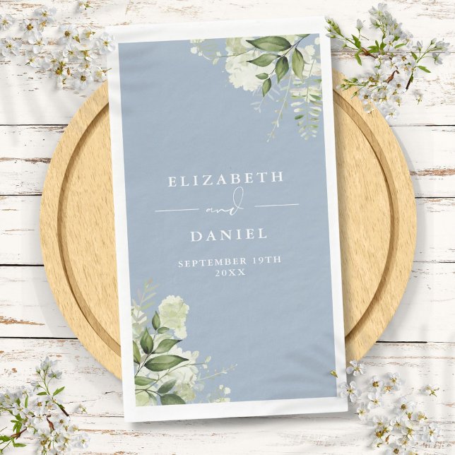 Servilleta De Papel Duste Blue Greenery Floral Elegante Boda (Dusty Blue Greenery Floral Elegant Wedding Paper Guest Towels)