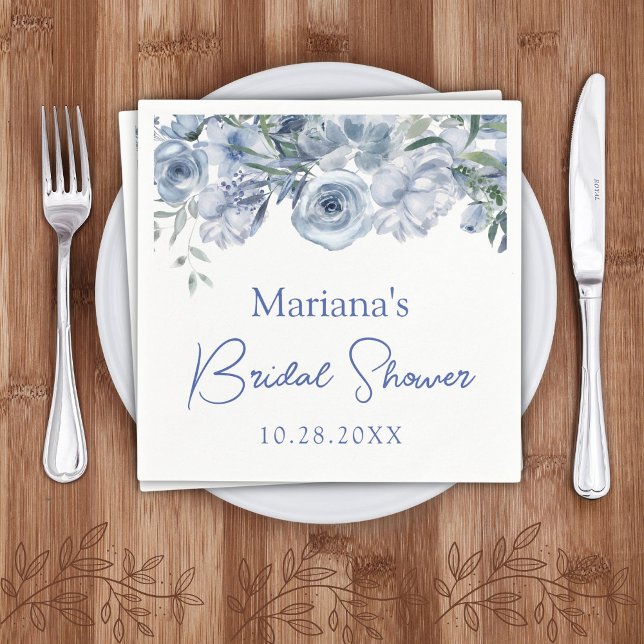 Servilleta De Papel Duste Blue Romantic Floral Bridal Shower (Subido por el creador)