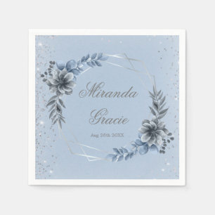 Servilleta De Papel Duste Blue Silver Geometric Floral Bridal Shower
