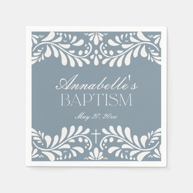 Servilleta De Papel Duste Blue Talavera Tile Fiesta Boy Baptismo (Anverso)