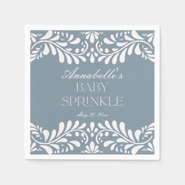 Servilleta De Papel Duste Blue Talavera Tile Fiesta Boy Bebé Sprinkle (Anverso)