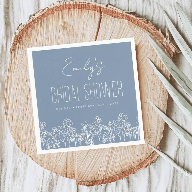Servilleta De Papel Duste Blue Wildflower Boho Bridal Shower (Subido por el creador)