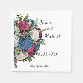 Servilleta De Papel Duste Blue y Burgundy Floral Napkin