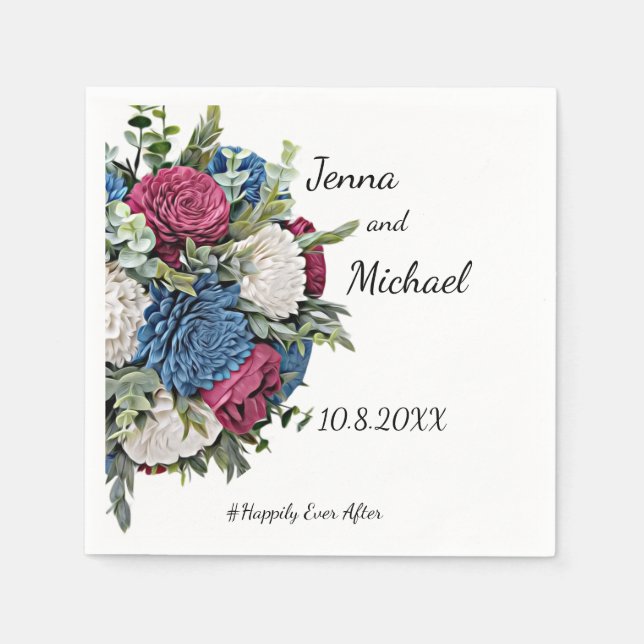 Servilleta De Papel Duste Blue y Burgundy Floral Napkin (Anverso)