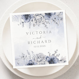 Servilleta De Papel Duste Blue Y Navy Floral Elegante Boda