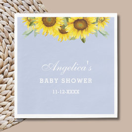 Servilleta De Papel Duste Blue Yellow Floral Sunflower Baby Shower