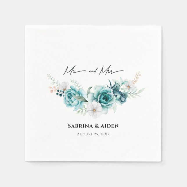 Servilleta De Papel Duste Boda floral blanca verde esmeralda (Anverso)