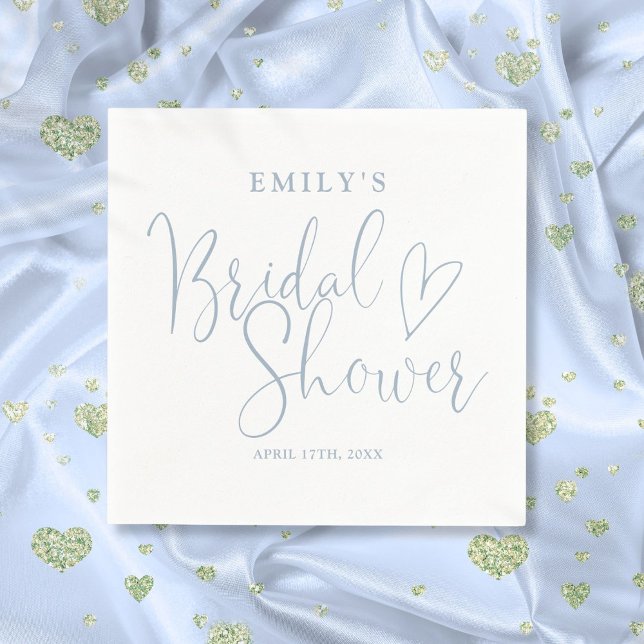 Servilleta De Papel Duste caligrafía con guión azul ducha de novia (Dusty Blue Script Calligraphy Bridal Shower Napkins)