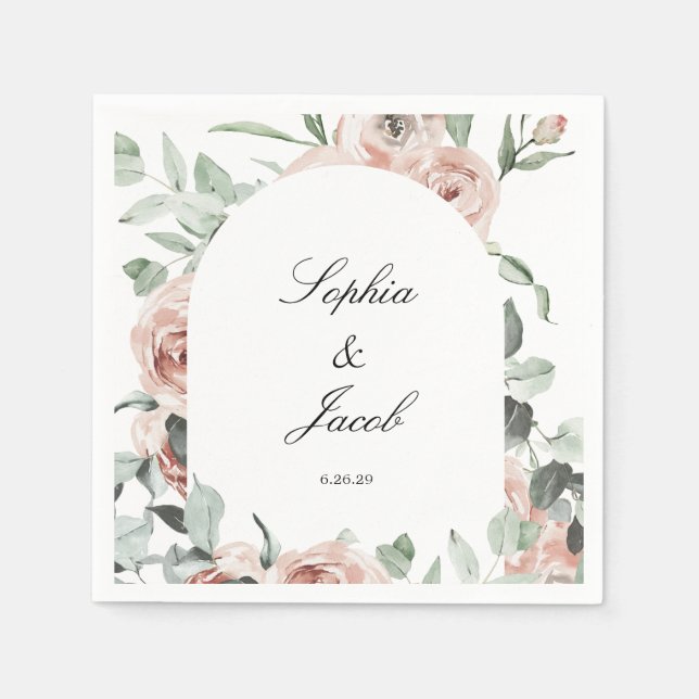 Servilleta De Papel Duste Rubor rosa Floral Eucalyptus Bodas Napkins (Anverso)