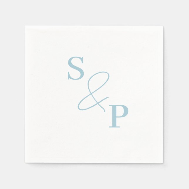 Servilleta De Papel Dusty Blue Ampersand Monogram Boda Napkin (Anverso)