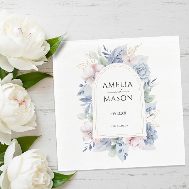 Servilleta De Papel Dusty Blue and Blush Pink Floral Arch Wedding (Dusty Blue and Blush Pink Floral Arch Wedding Napkins)