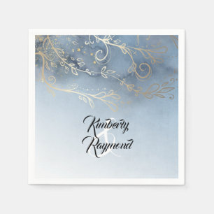 Servilleta De Papel Dusty Blue and Gold Modern Boda